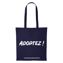 Tote bag bleu marine "Abandonnez l'idée d'acheter, adoptez !"
